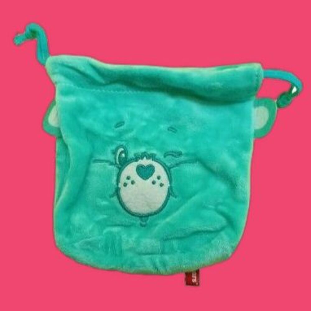 Care Bears Green  Turquoise Fluffy Drawstring Pouch